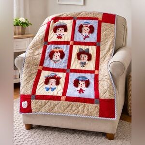 Vintage Raggedy Ann and Andy Patchwork Quilt Crib Blanket